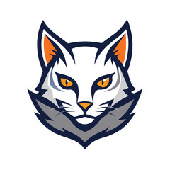 Feline face shows with white fur and bright golden eyes, showcasing an animal