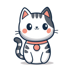 Adorable cartoon cat with stripes poses, wearing a stylish red collar, it is so cute