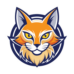 Orange bobcat head shows a simple design style within a navy blue circle