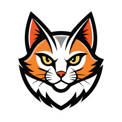 The ferocious cat face emblem features striking orange fur and penetrating yellow eyes
