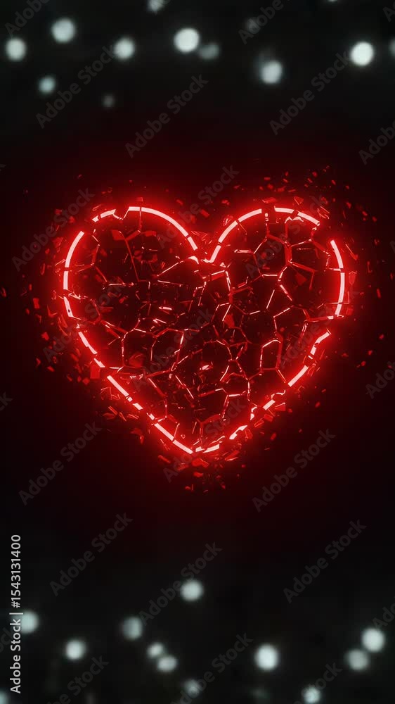 Poster abstract background of a glowing red heart shape bokeh lights