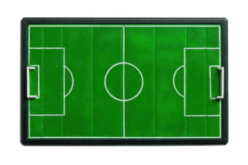 Overhead view of miniature soccer field isolated on transparent background