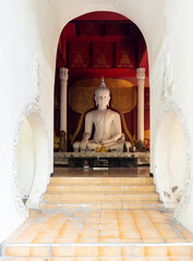 Tranquil White Buddha in Sacred Temple.