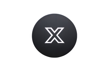 Obraz premium White x mark symbol on dark gray round button background on transparent background