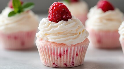 A delightful cupcake adorned with a ripe raspberry, set against a soft backdrop, showcasing the sweetness of dessert and the joy it brings to life’s special moments.