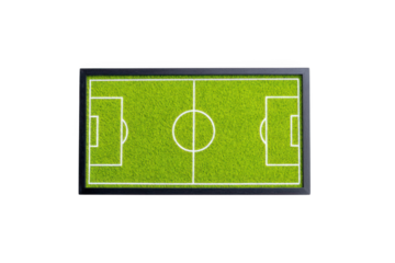 Miniature soccer field in black frame isolated on transparent background