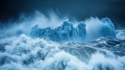 Iceberg battered by stormy waves