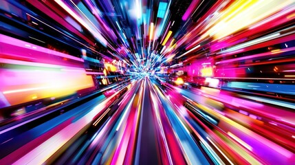 Vibrant, fast-paced tunnel of colorful light streaks