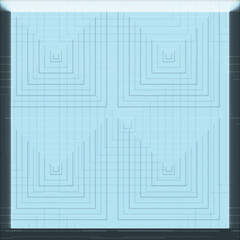 This image displays a geometric pattern with concentric square lines forming symmetrical pyramid-like shapes on a light blue background, giving a futuristic and architectural texture effect.
