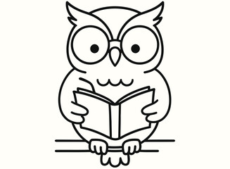  Cute Owl Reading Book Educational Animal Line Art Illustration
