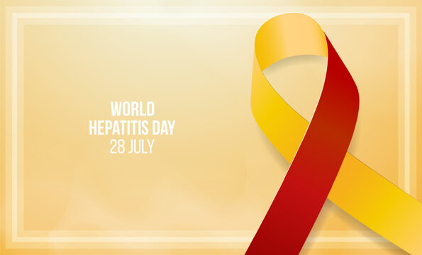 World hepatitis day concept. Banner template with yellow and red ribbon and text. Vector illustration.