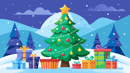 vector christmas tree with gifts background