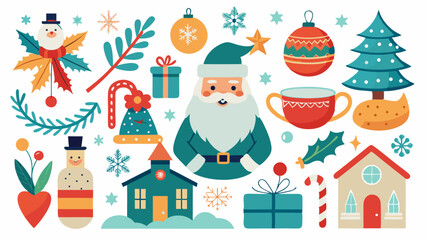 vector set of christmas elements with santa claus background