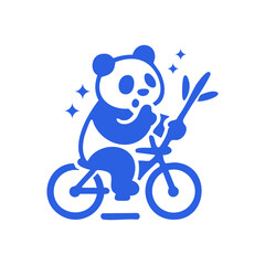 Blue panda riding a bike