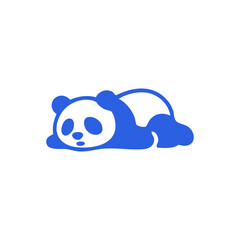 Simple, stylized, cobalt blue panda lying down
