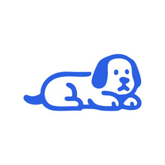 Simple blue outline drawing of a resting dog