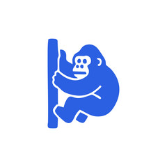 A stylized blue gorilla clinging to a tree