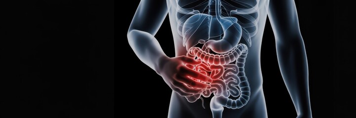 Abdominal pain depicted with highlighted intestines.