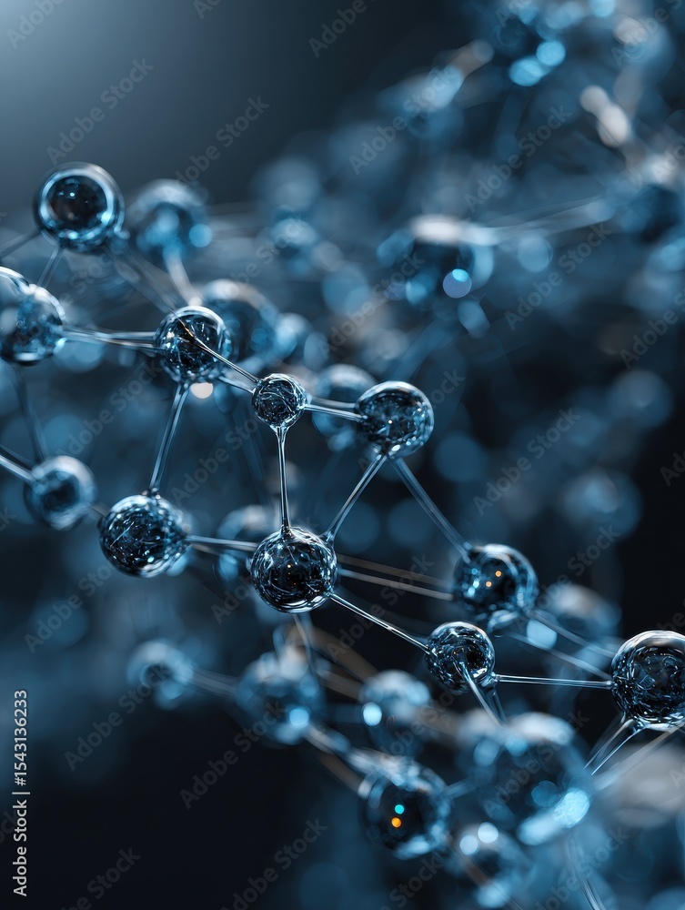 Poster blue abstract network connection structure molecular 3d render