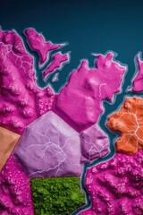 Abstract Geographic Map with Pink and Green Voxel Textures