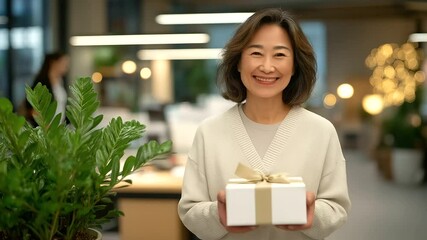 Farewell gift presentation in warm ambient light