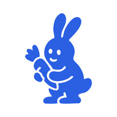 Simple blue rabbit holding a carrot
