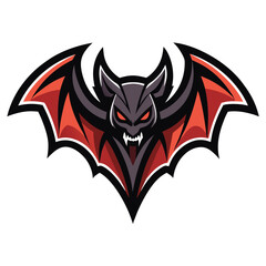 Fierce cartoon bat reveals sharp teeth with glowing red eyes and menacing wings