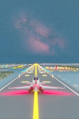 Airplane on Runway at Night Under Starry Sky