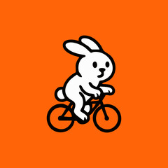 A white rabbit cartoon character riding a black bicycle