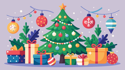 vector christmas tree with gifts background