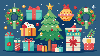 vector christmas tree with gifts background