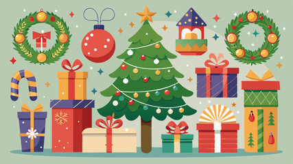 vector christmas tree with gifts background