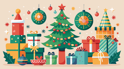 vector christmas tree with gifts background
