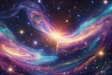 Obraz premium Stunning Cosmic Visualization Featuring Shimmering Stars and Dynamic Energy in Vibrant Space