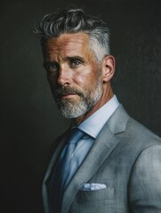 Fototapeta premium Confident Businessman: Portrait in a Light Grey Suit