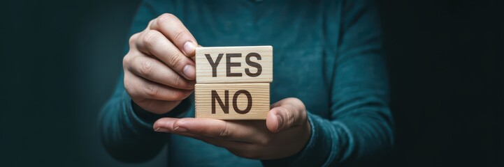Wooden blocks displaying the words yes and no.