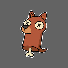 Cartoon dead dog head on a bone