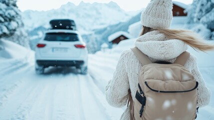 A lone figure in winter attire navigating through a snowy backdrop, symbolizing resilience, adventure, and the beauty of exploration amidst nature's challenges and serenity.