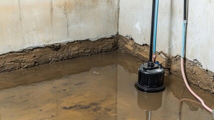 Basement flooding with a water pump in the corner.