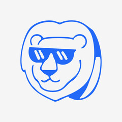 A stylized lion head wearing sunglasses