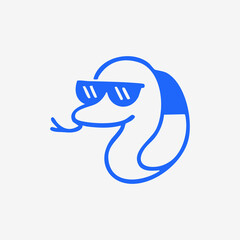 A stylized blue snake wearing sunglasses