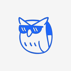 A stylized, outlined blue owl wearing sunglasses