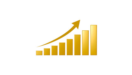 3D business graph with arrows showing financial growth and marketing success on white background