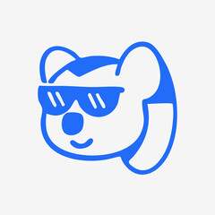 A simple, stylized, blue outline drawing of a bear wearing sunglasses