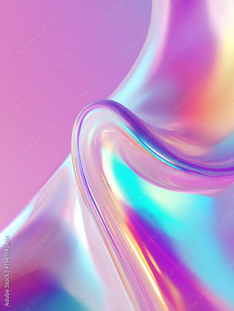 Poster an iridescent fluid abstract image with vibrant colors in a smooth, flowing style on a soft gradient