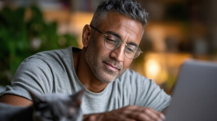 young indian man working on laptop