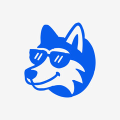 Blue cartoon wolf head with sunglasses