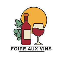 Wine Fair Icon with Bottle and Grapes