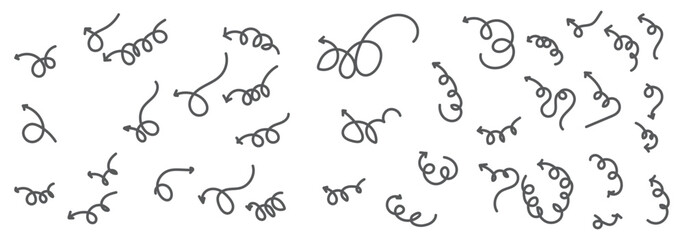 Collection hand drawn arrows. Set simple arrows isolated on white background. Arrow mark icons