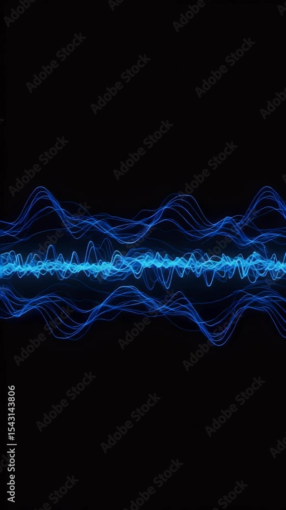 Poster abstract blue wave lines particle motion glowing dark background